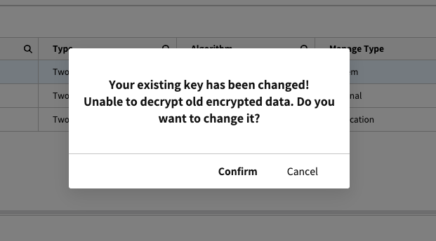 Key Change Warning Alert